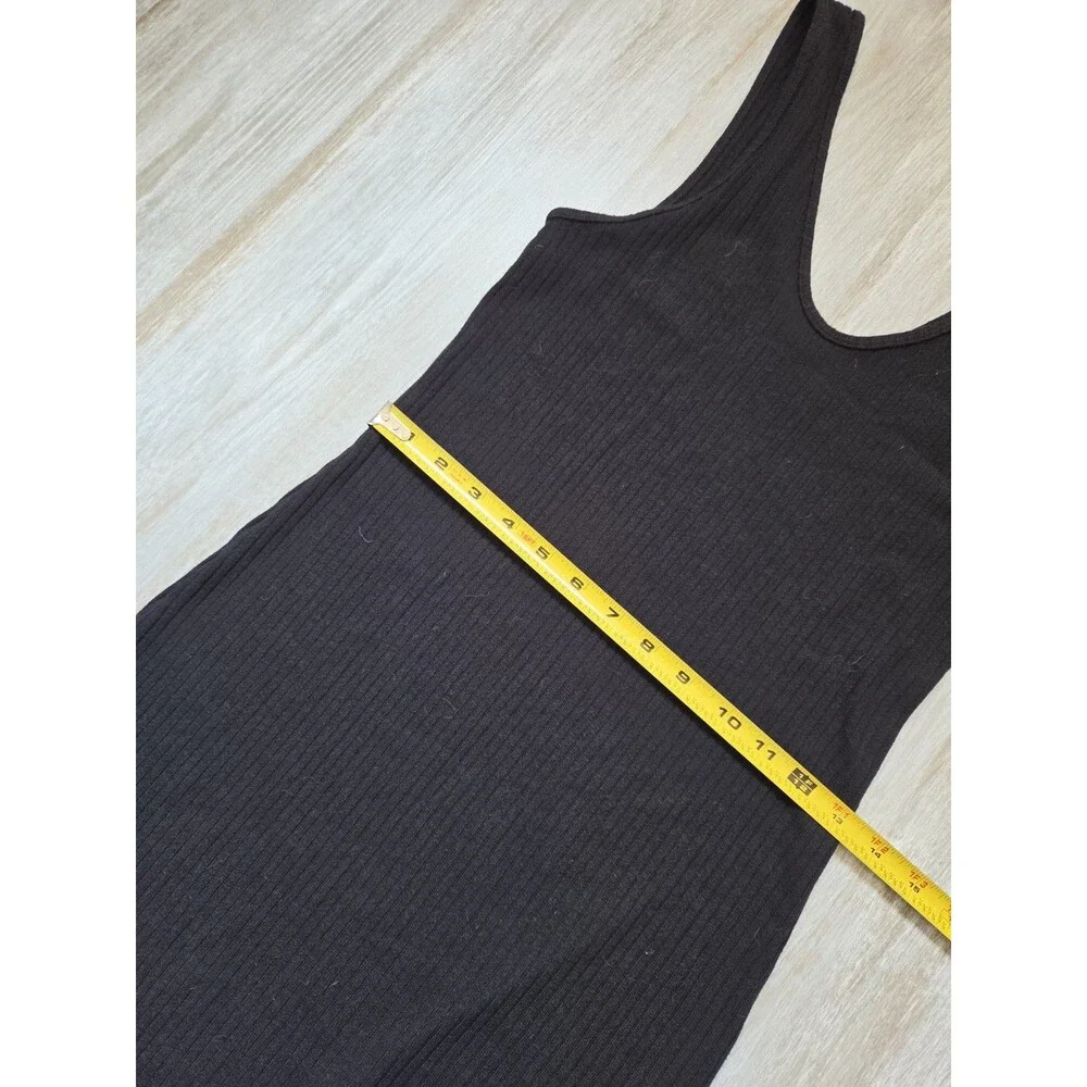 Abercrombie & Fitch Black Ribbed V Neck Side Slit Maxi Tank Dress Size S EUC